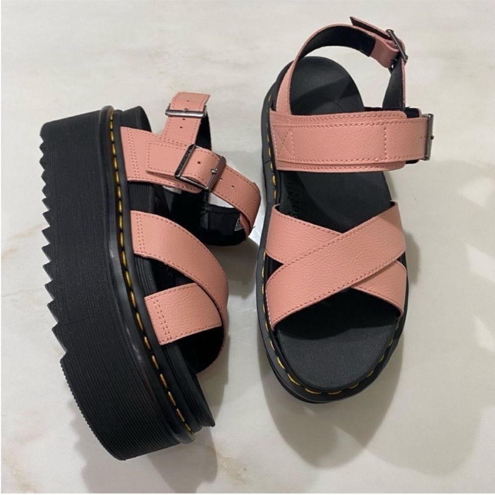 Dr. Martens Voss II Quad Athena Leather Strap Platform Sandals Peach Beige 8